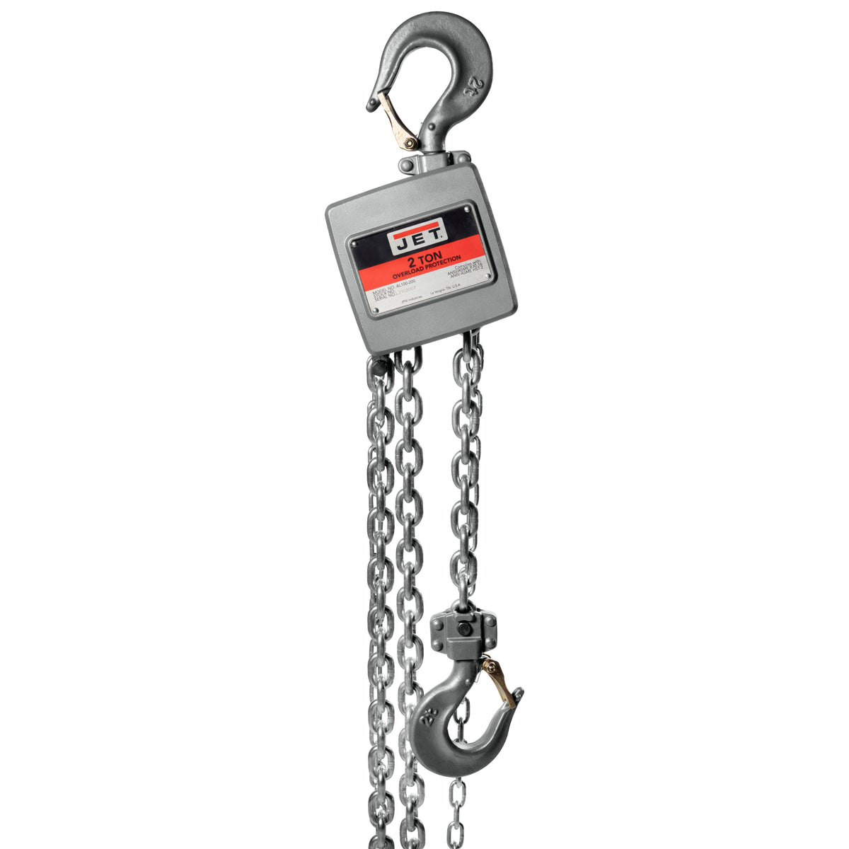 JET AL100-200-15 2-Ton Aluminum Hand Chain Hoist, 15' Lift