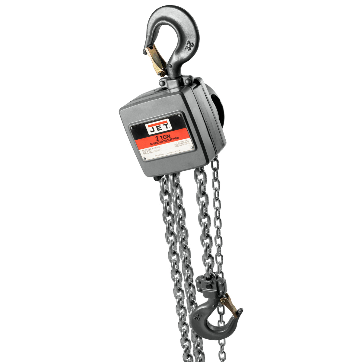 JET AL100-200-20 2-Ton Aluminum Hand Chain Hoist, 20' Lift