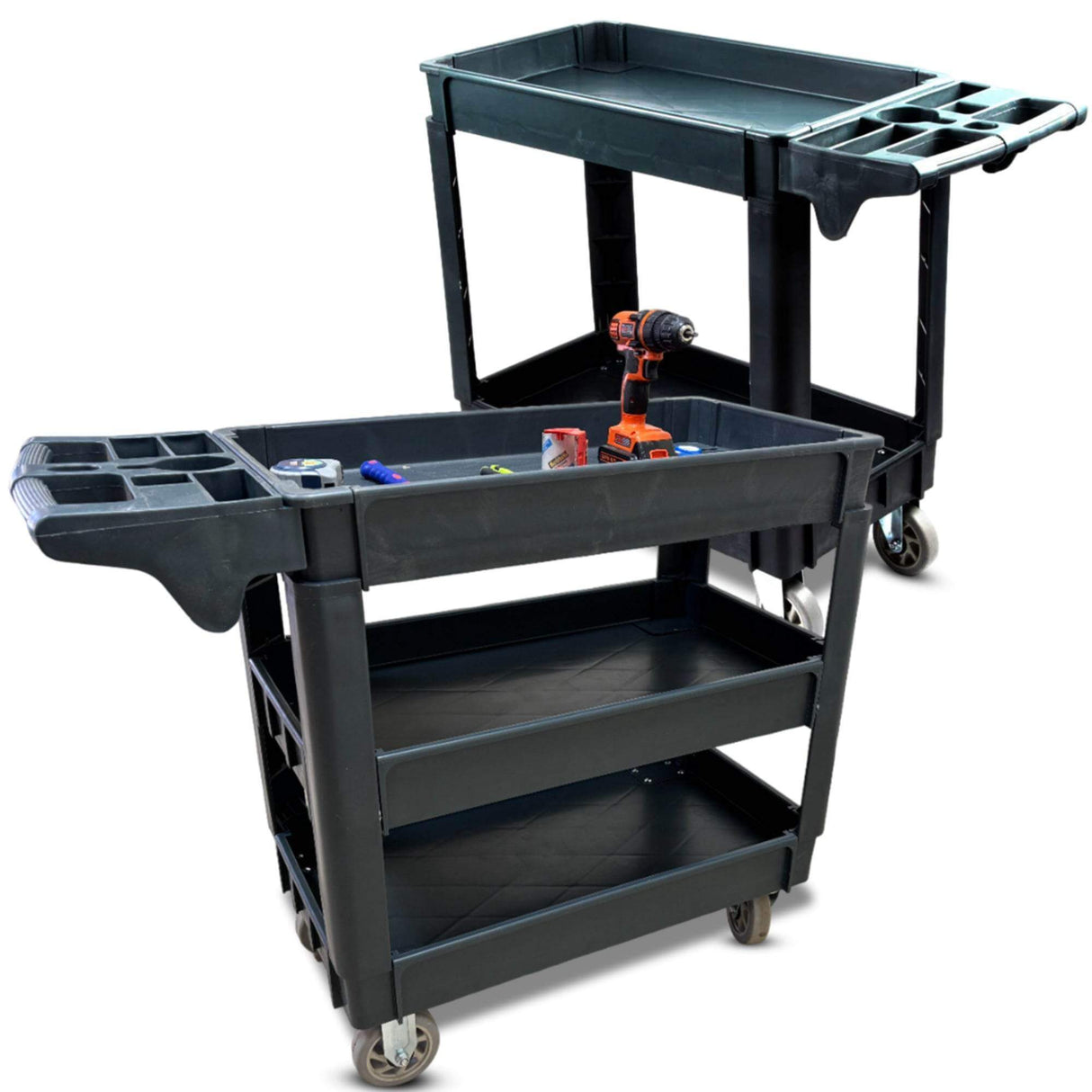 Sunmax SC2500/SC3500 Heavy Duty Rolling Utility Service Cart, HDPE Shelves, 5" Caster Wheels