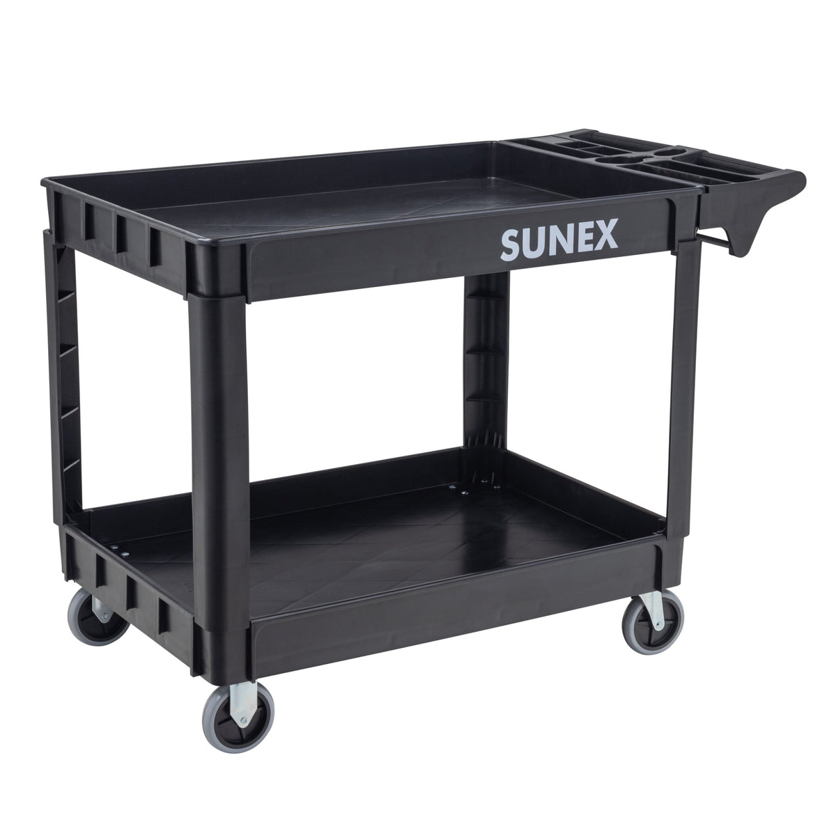 SUNEX Large Heavy-Duty 2-Shelf Utility Cart, Polypropylene, 500 lb Capacity