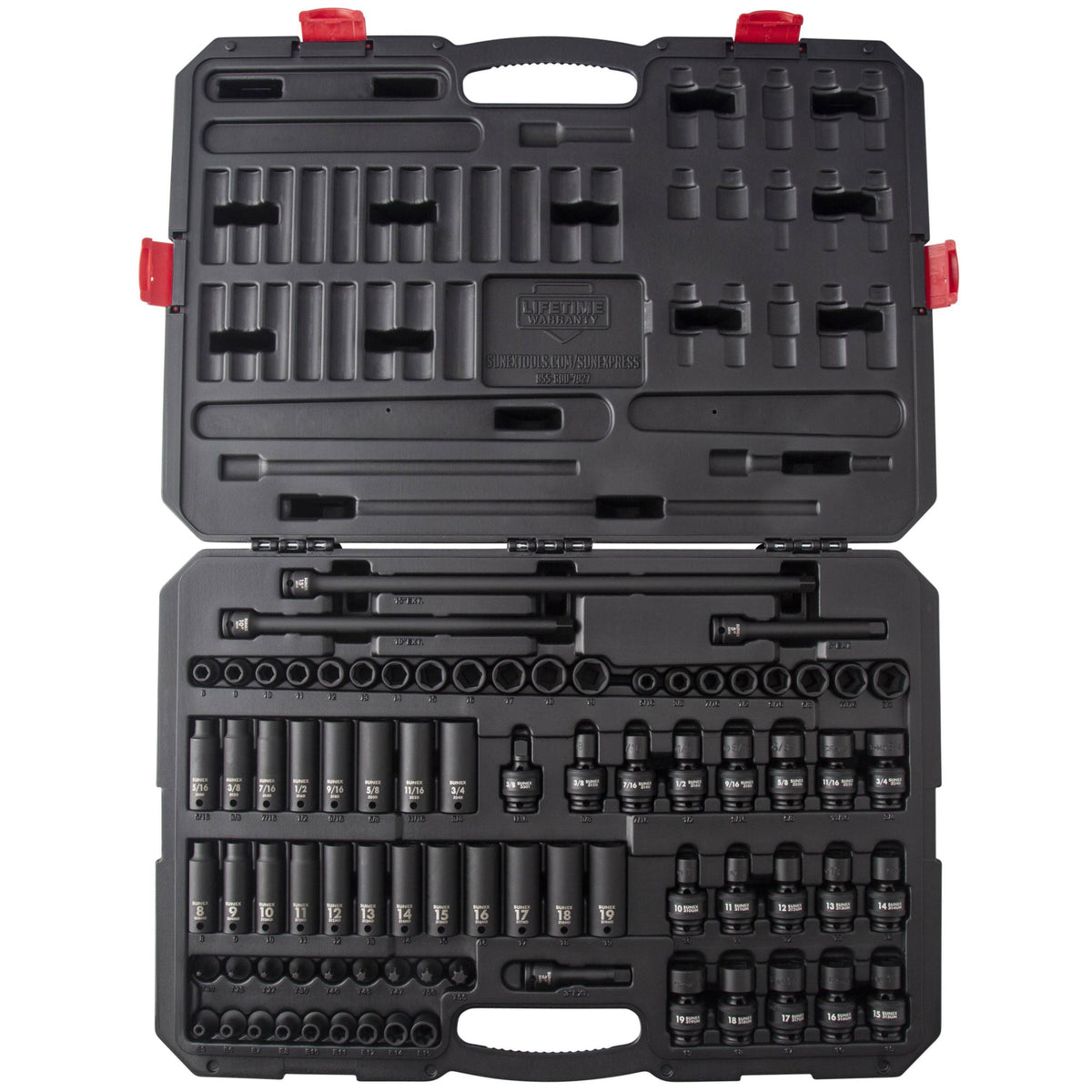 SUNEX 80-Piece 3/8" Drive SAE & Metric Master Impact Socket Set, Standard/Deep/Universal