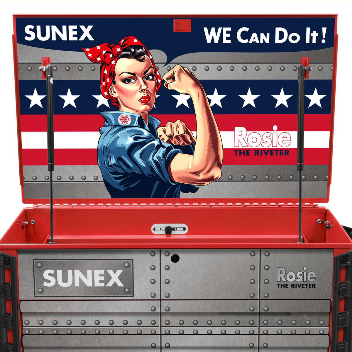 SUNEX Rosie the Riveter 39" 6-Drawer Premium Service Cart, 600 lb Capacity
