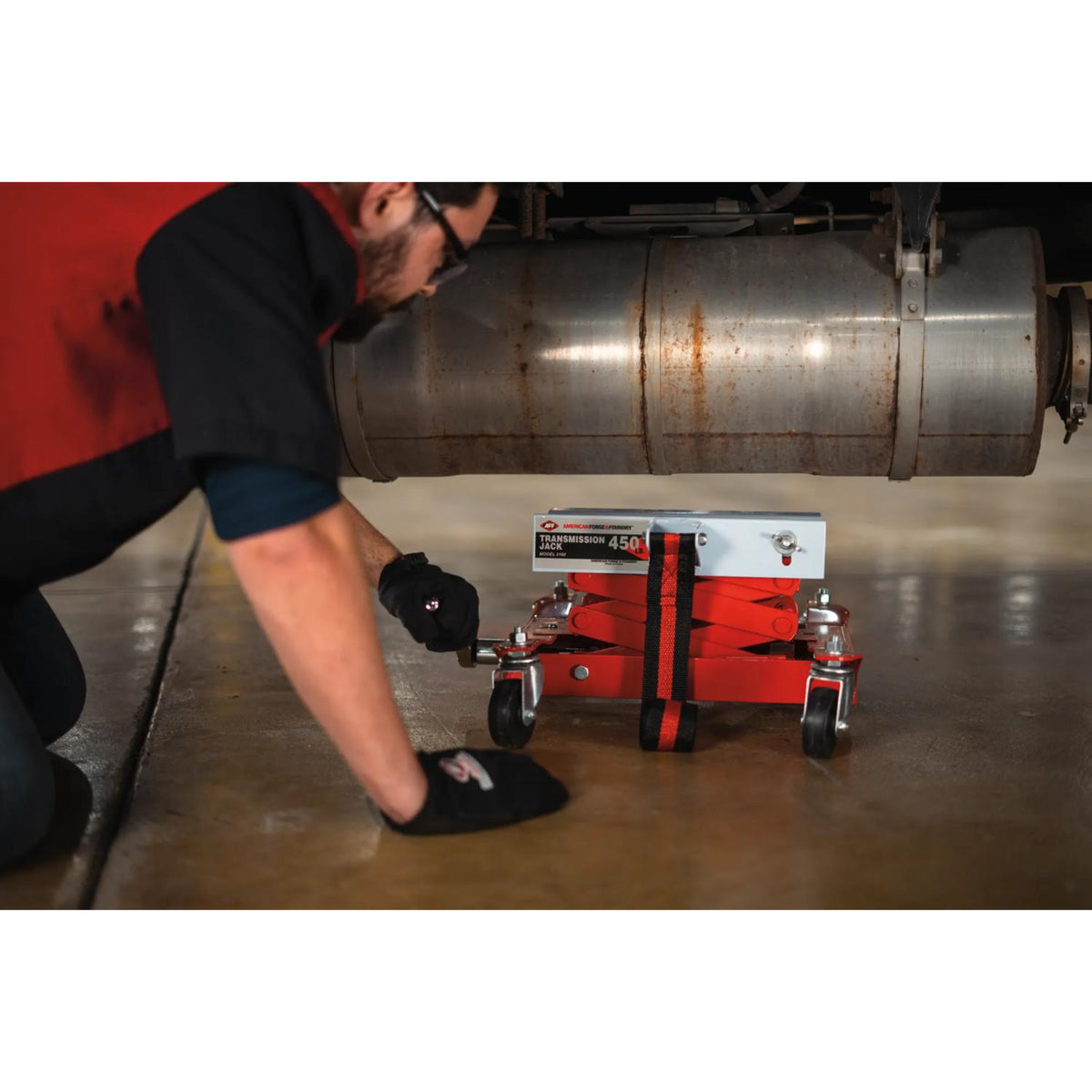 AFF 450-lb Light-Duty Transmission Jack with Adjustable Saddle & Safety Strap