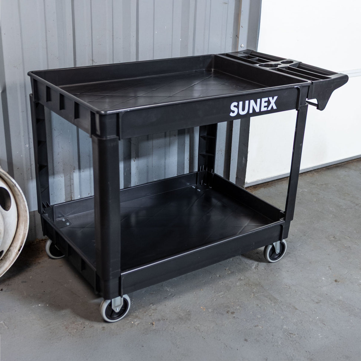 SUNEX Large Heavy-Duty 2-Shelf Utility Cart, Polypropylene, 500 lb Capacity