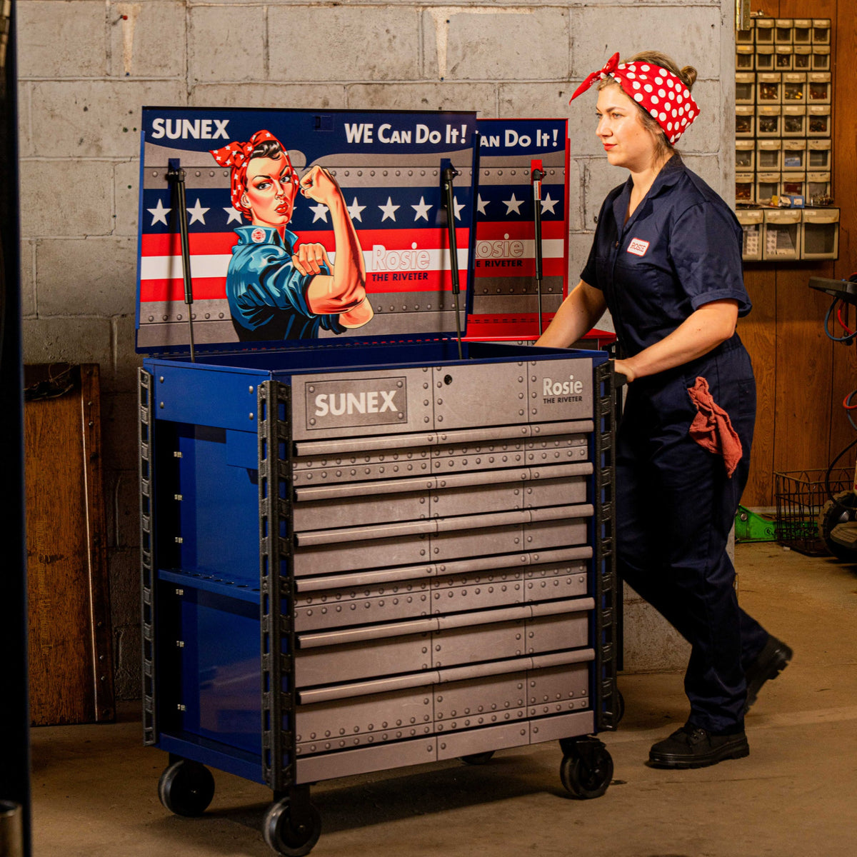 SUNEX Rosie the Riveter 39" 6-Drawer Premium Service Cart, 600 lb Capacity