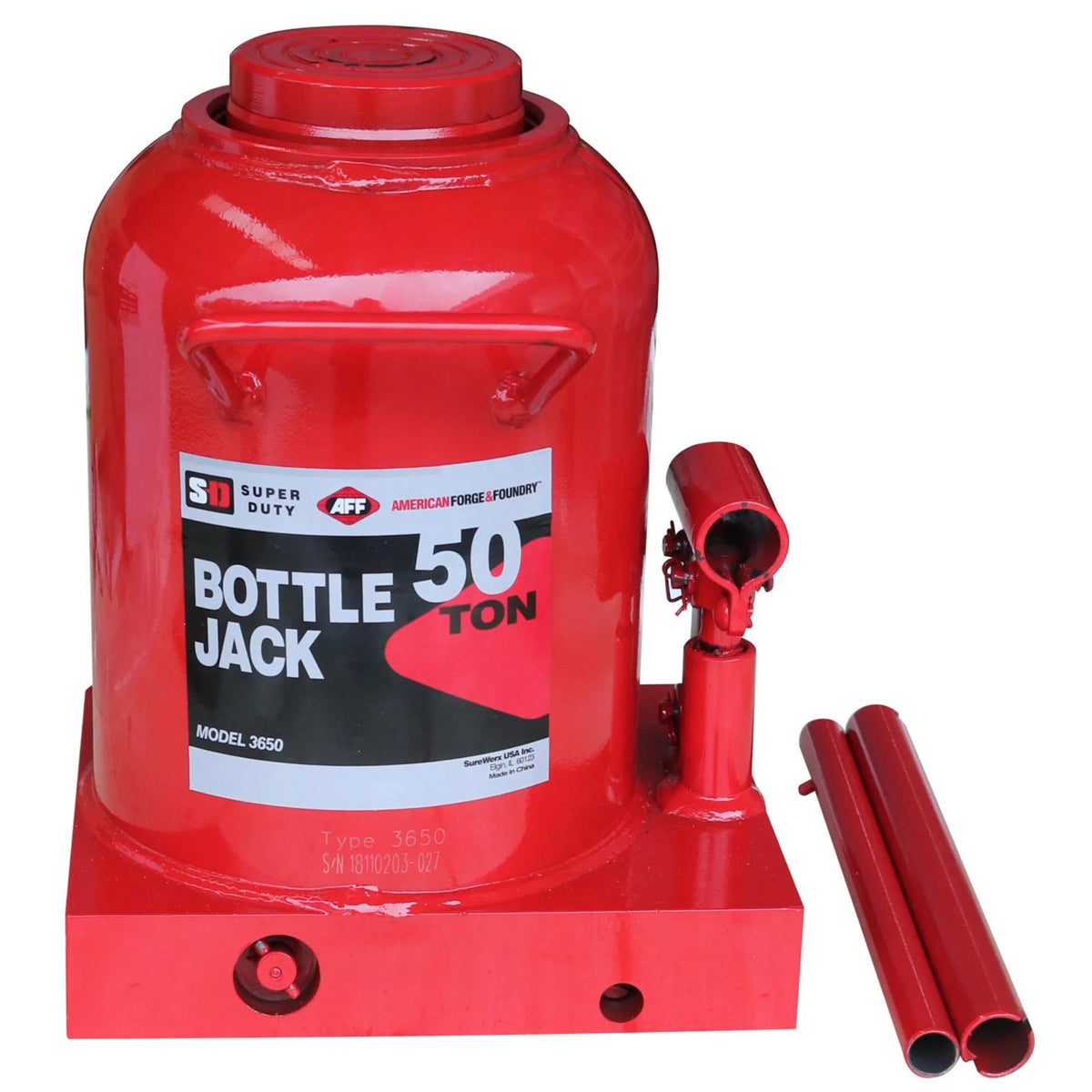 AFF 50-Ton Super-Duty Manual Bottle Jack with Forged Base & Oil Bypass