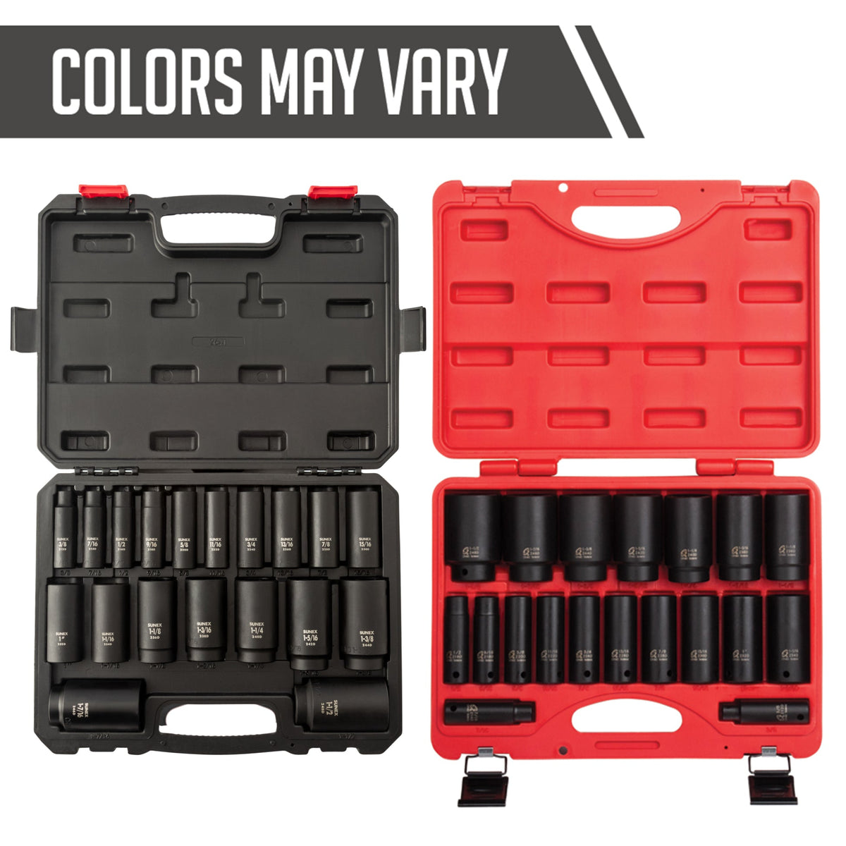 SUNEX 1/2" Drive SAE 6-Point Deep Impact Socket Set, 19-Piece