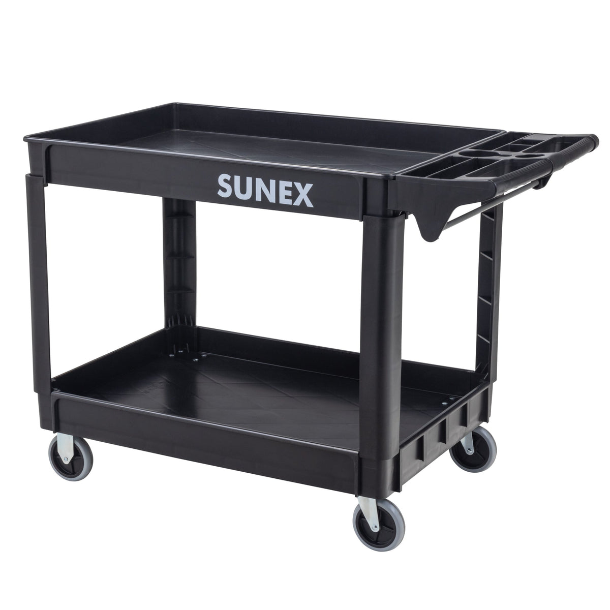 SUNEX Large Heavy-Duty 2-Shelf Utility Cart, Polypropylene, 500 lb Capacity