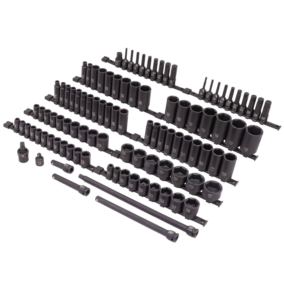 SUNEX 102-Piece 1/2" Drive Master Impact & Bit Socket Set, SAE & Metric Standard/Deep