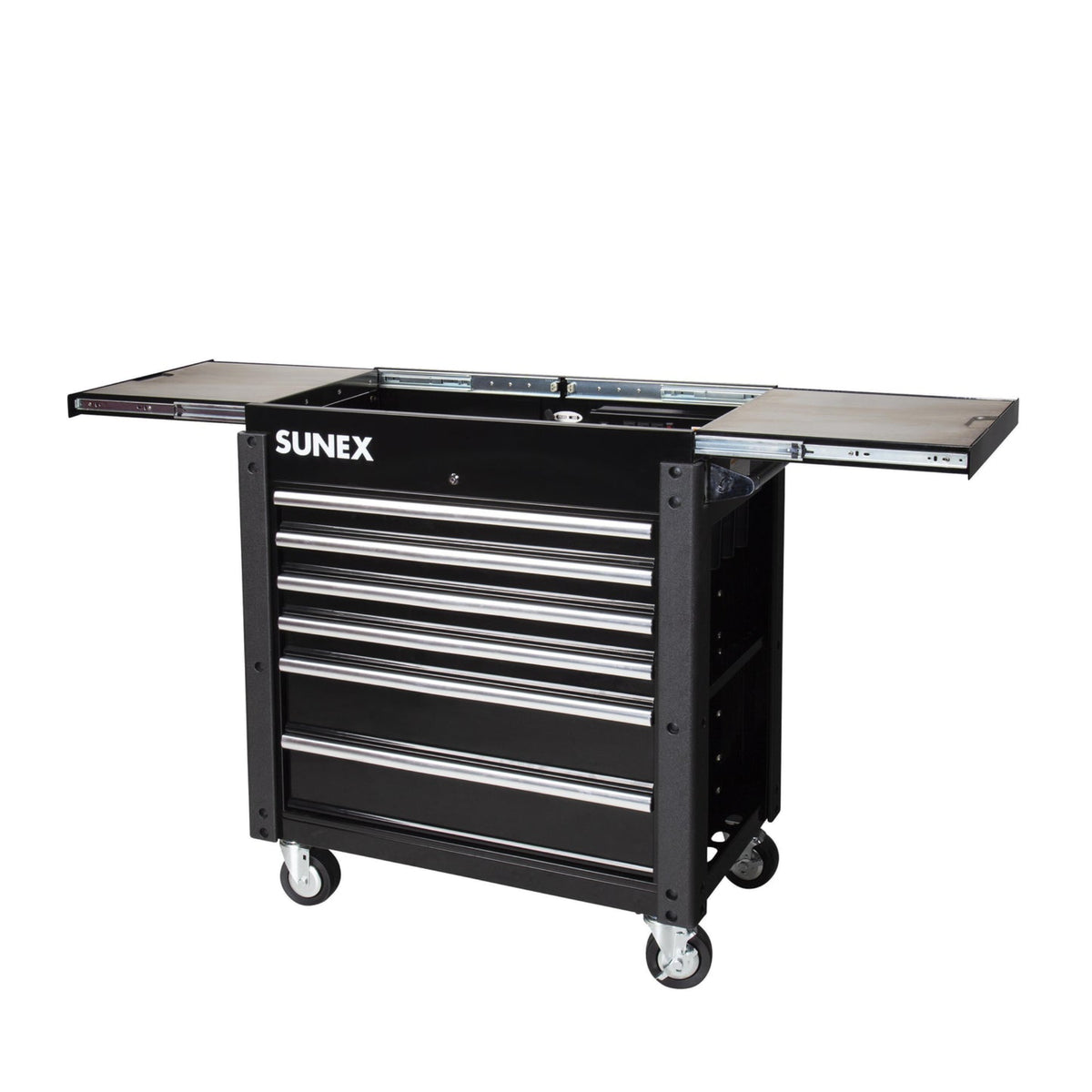 SUNEX 6-Drawer Slide Top Service Cart with Power Strip, Black, 650 lb Capacity
