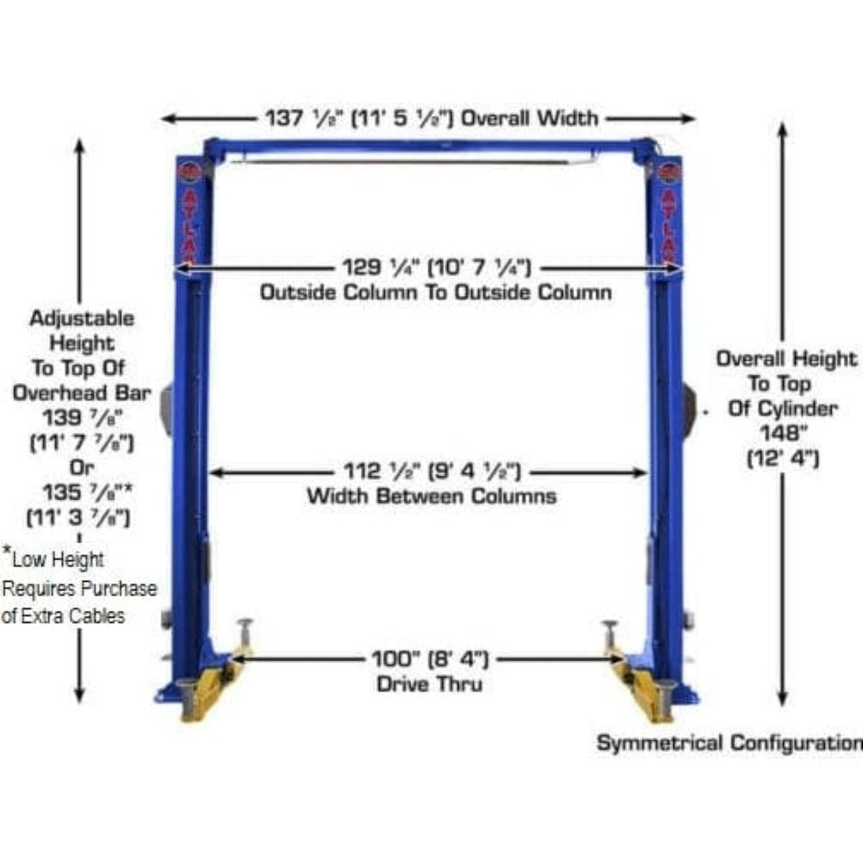 Atlas Platinum PVL10 ALI Certified 10,000 lb Overhead 2-Post Lift