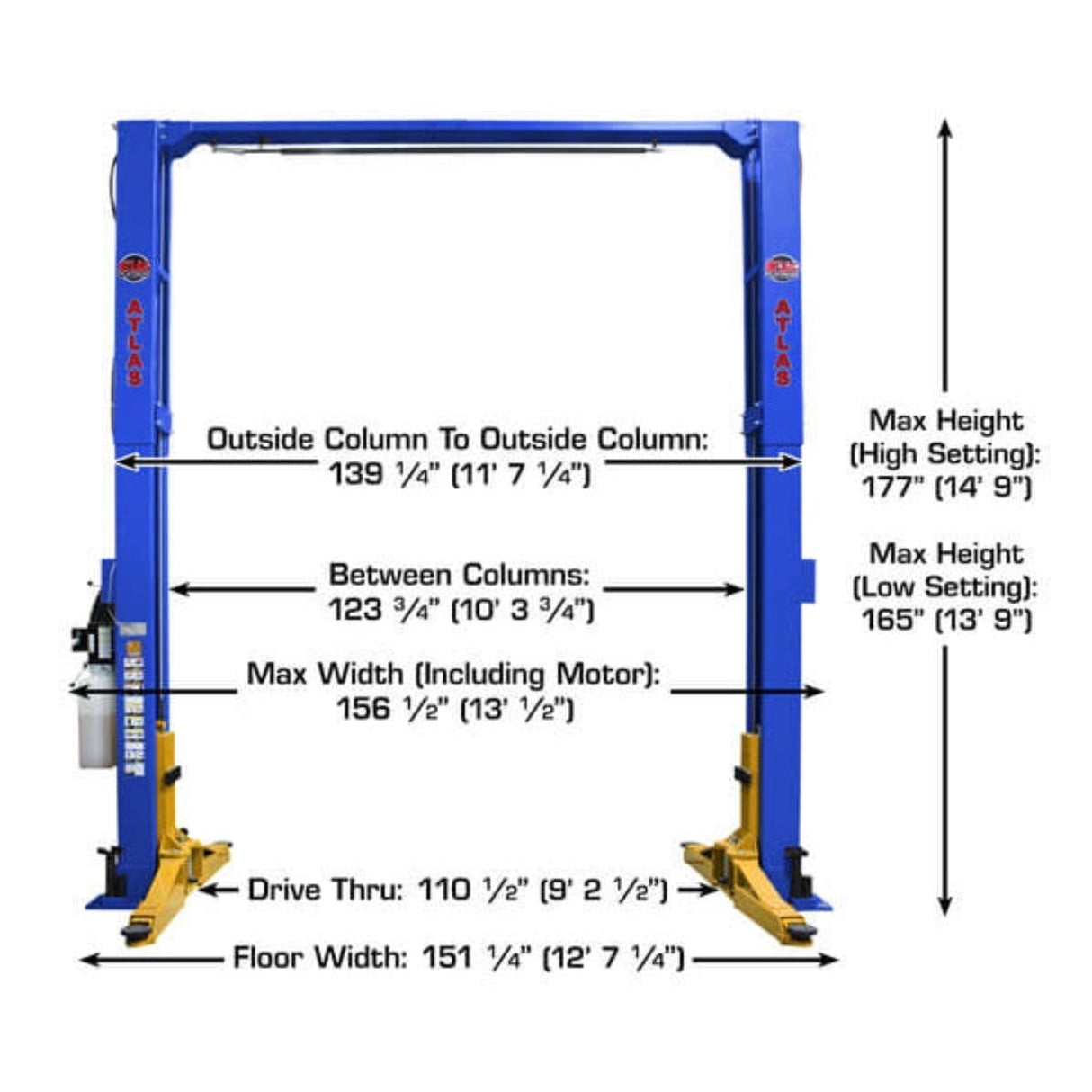 Atlas Platinum PVL12 ALI Certified 12,000 lb Overhead 2-Post Lift