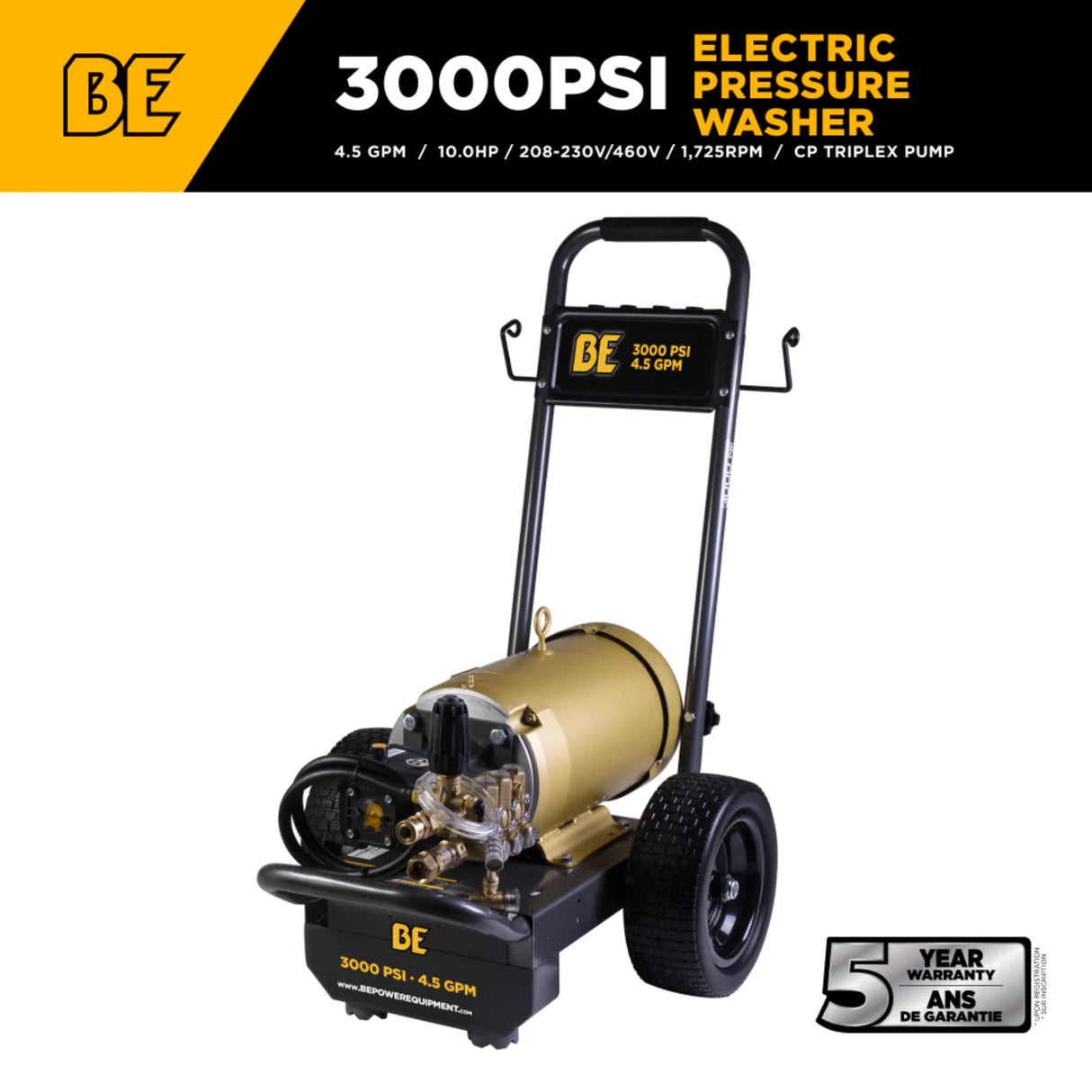 BE Power B3010E34AHE 3,000 PSI 4.5 GPM 10 HP Electric Pressure Washer