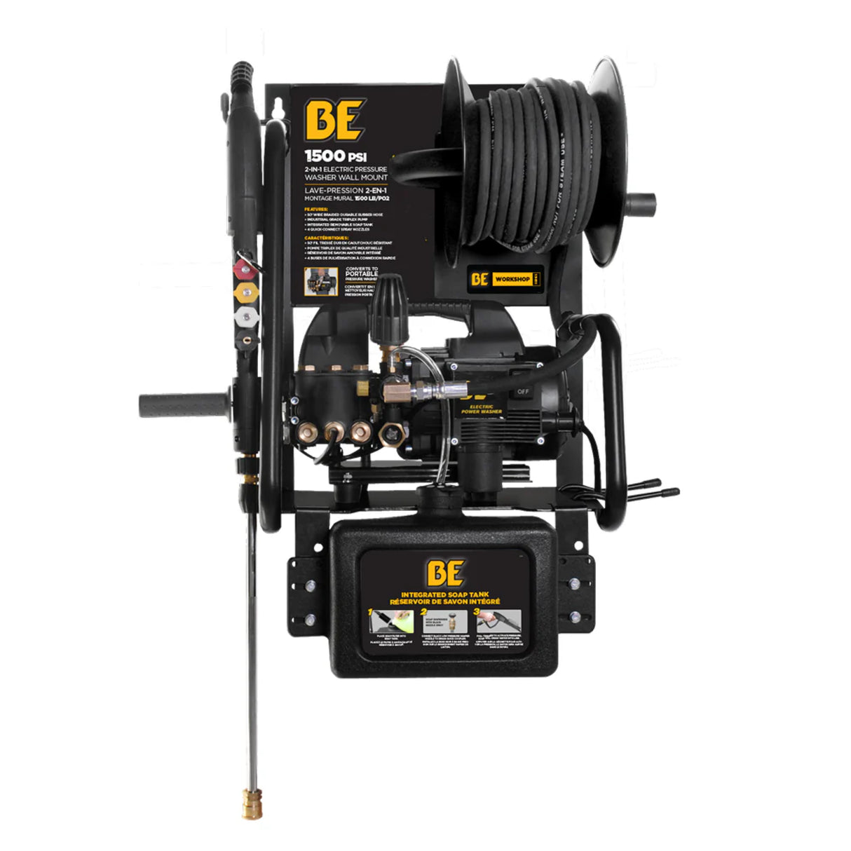BE Power 1,500 PSI Electric Pressure Washer with Powerease & Triplex Pump
