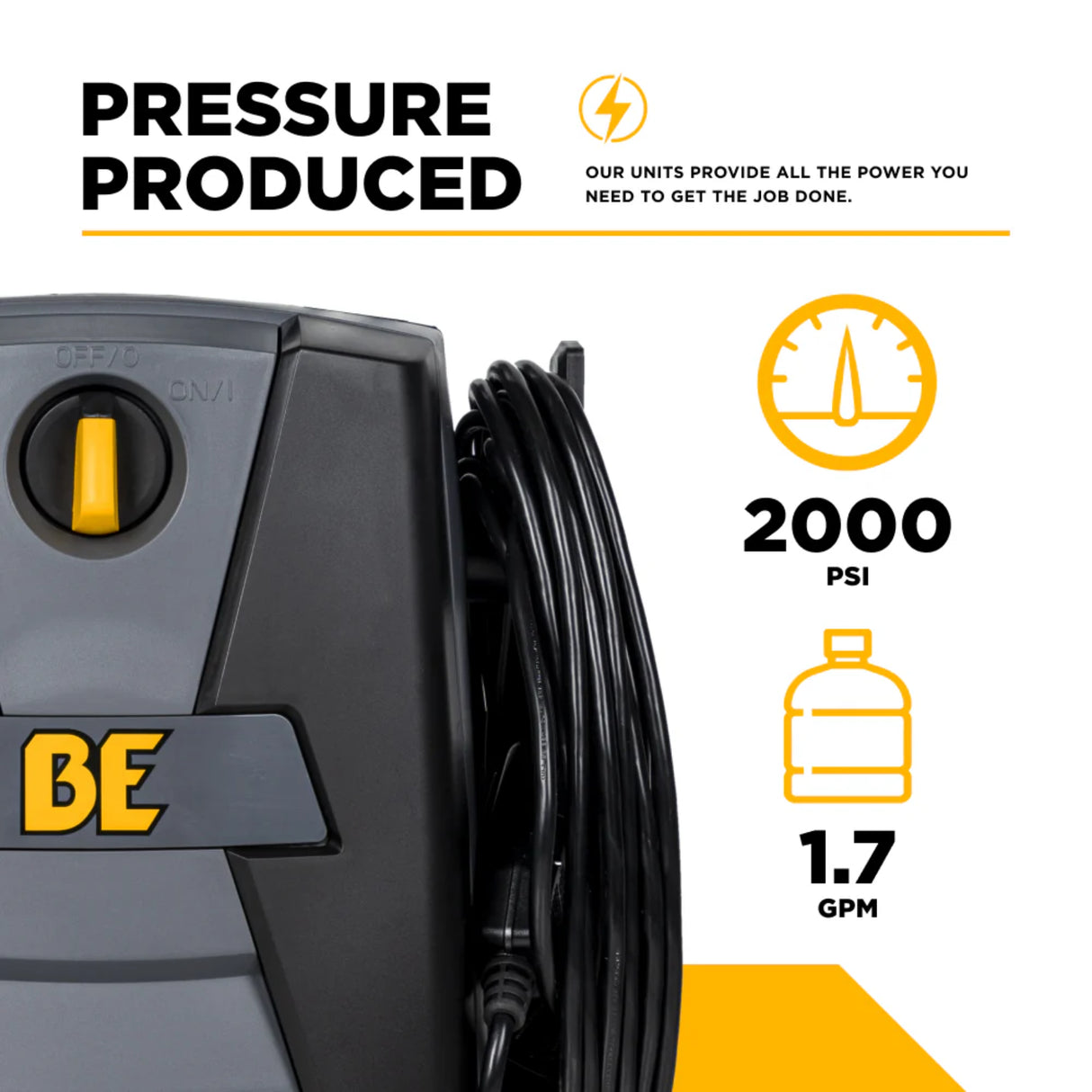 BE Power Equipment P1915EN 2000 PSI 1.7 GPM Electric Pressure Washer