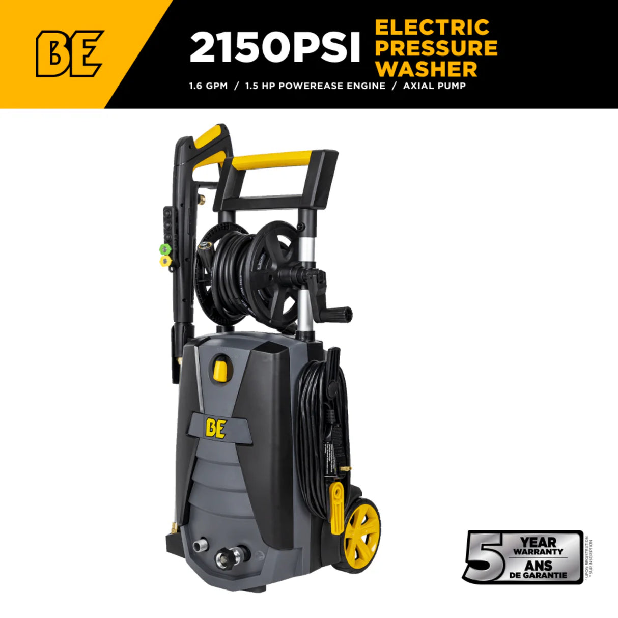 BE Power P2115EN 2,150 PSI 1.6 GPM Cold Water Electric Pressure Washer