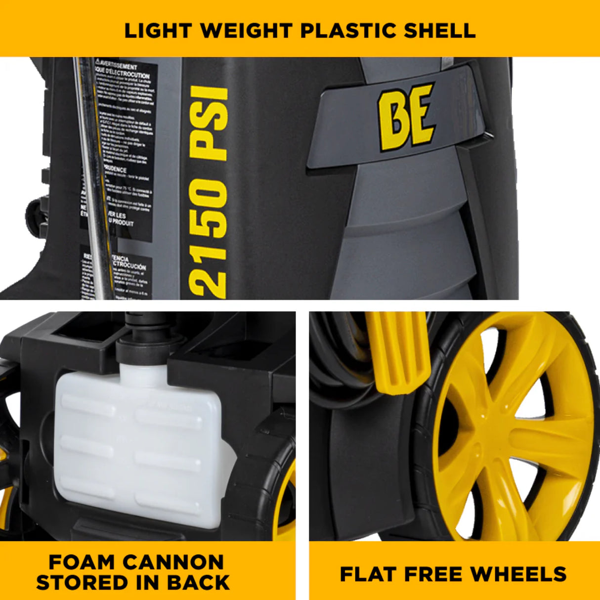 BE Power P2115EN 2,150 PSI 1.6 GPM Cold Water Electric Pressure Washer