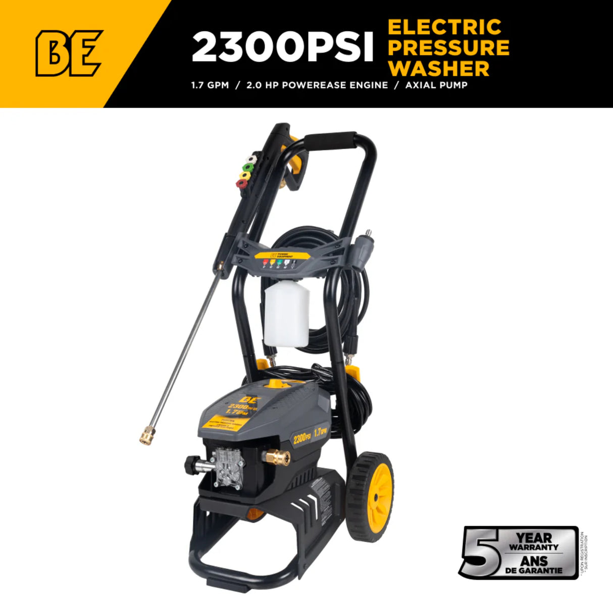 BE Power P2317EN 2,300 PSI 1.7 GPM Electric Pressure Washer