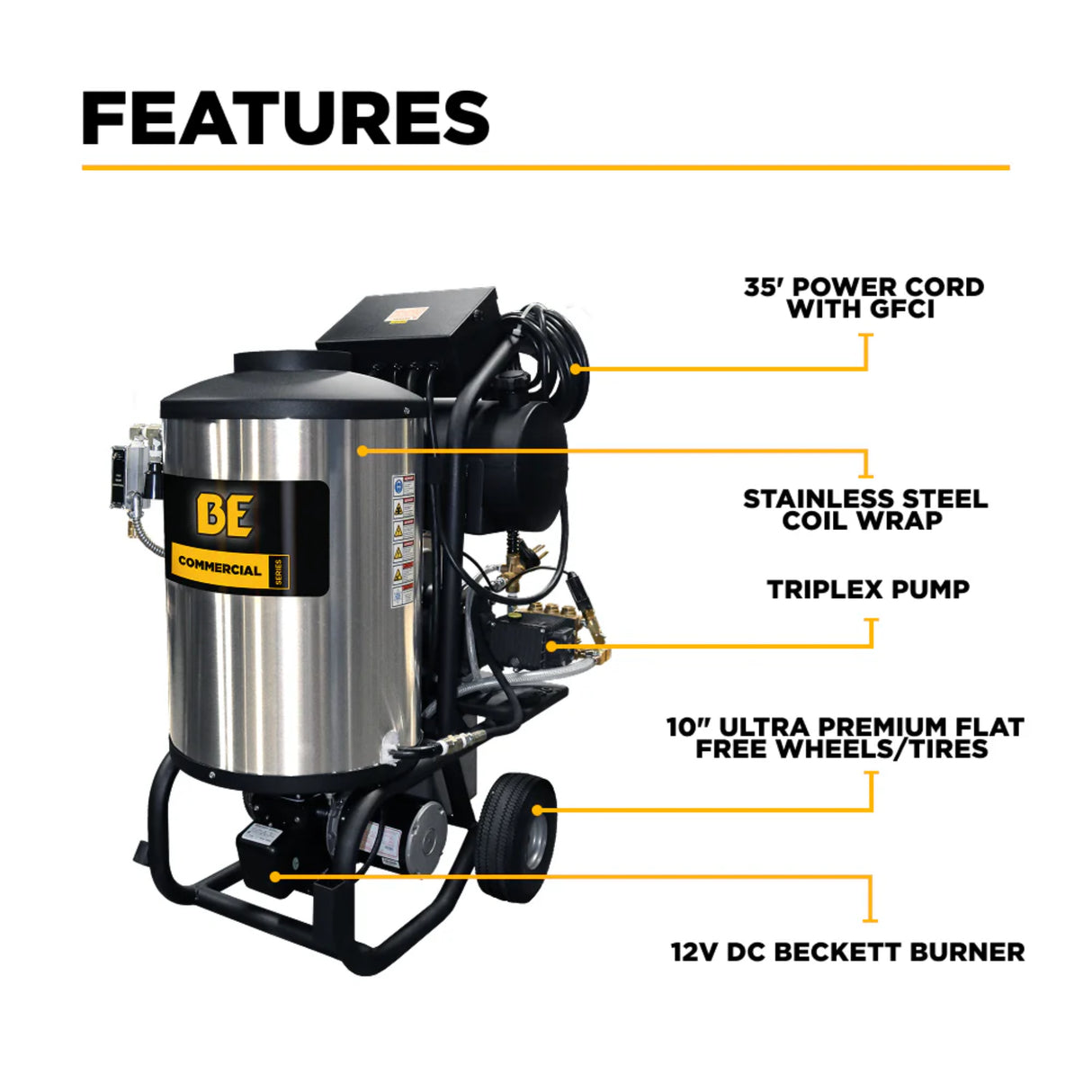 BE Power 2,300 PSI Commercial Electric Hot Water Pressure Washer