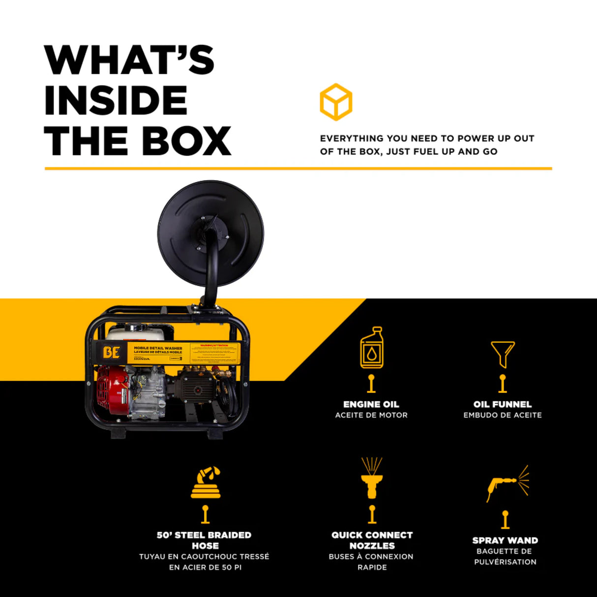 BE Power 3,100 PSI Mobile Detail Pressure Washer with Honda GX200