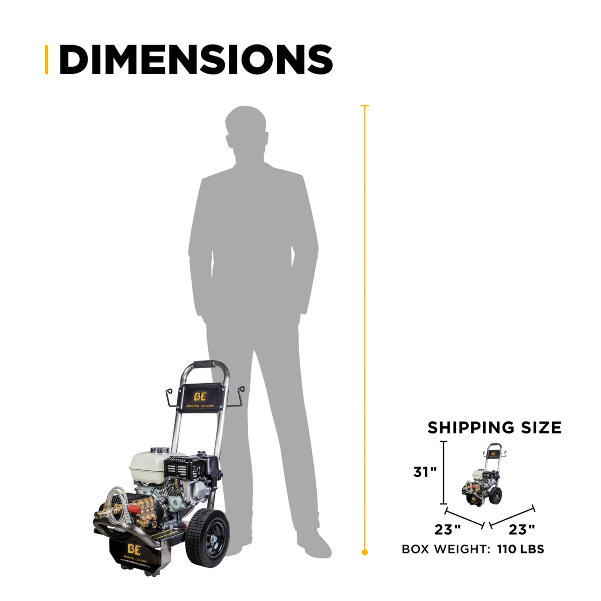 BE Power 3,100 PSI 3.1 GPM Commercial Cold Water Gas Pressure Washer with Honda GX200