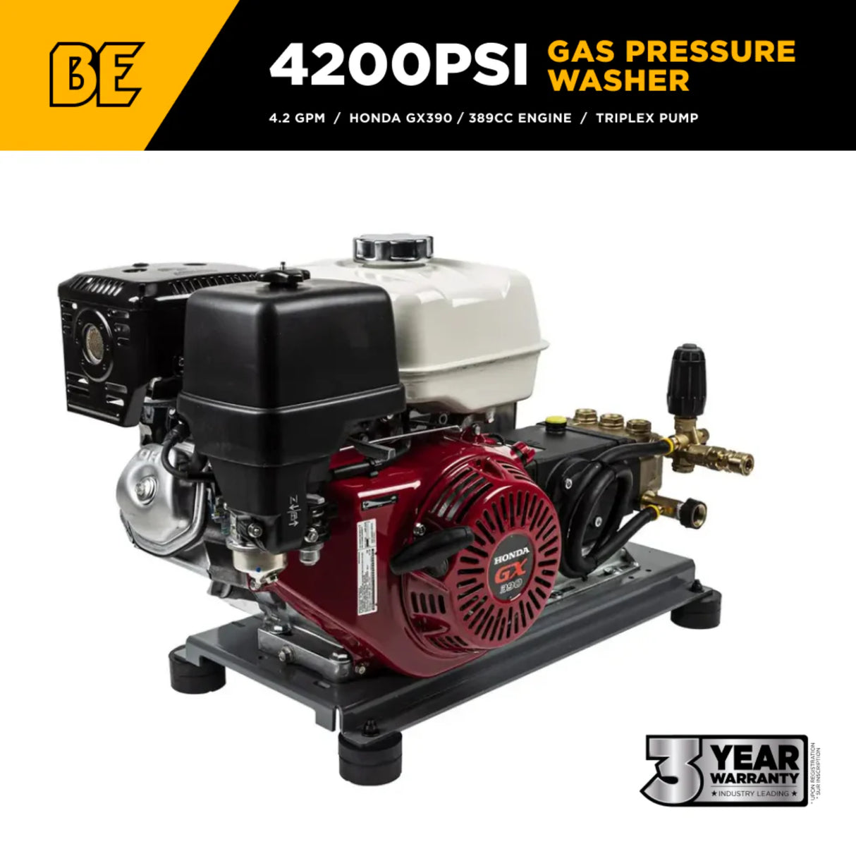 BE Power 4,200 PSI Industrial Direct-Drive Truck-Mount Cold Water Gas Pressure Washer