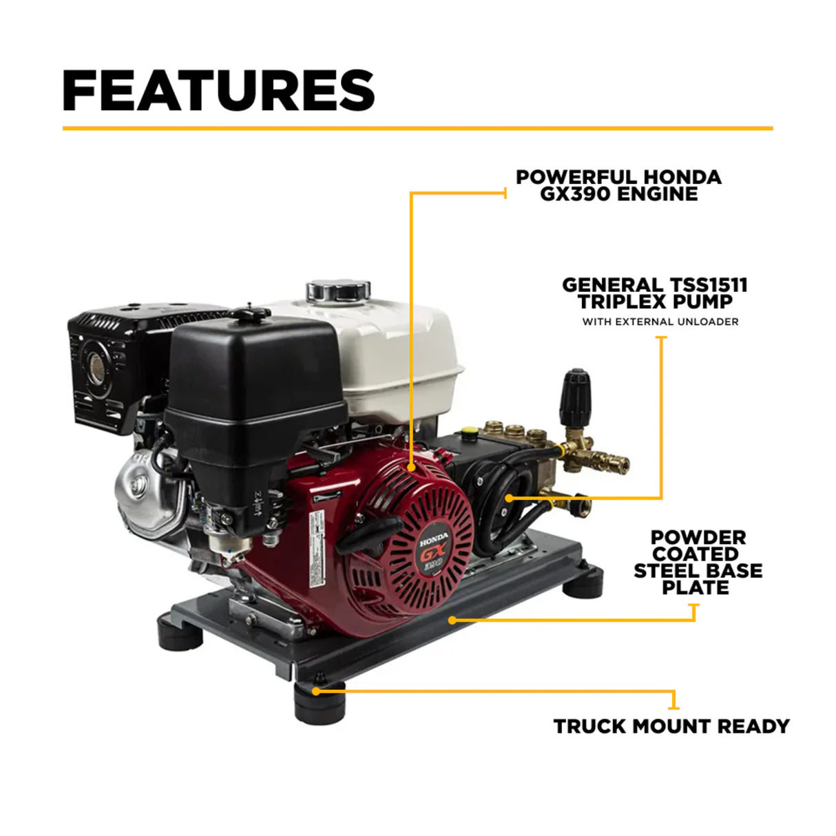 BE Power 4,200 PSI Industrial Direct-Drive Truck-Mount Cold Water Gas Pressure Washer
