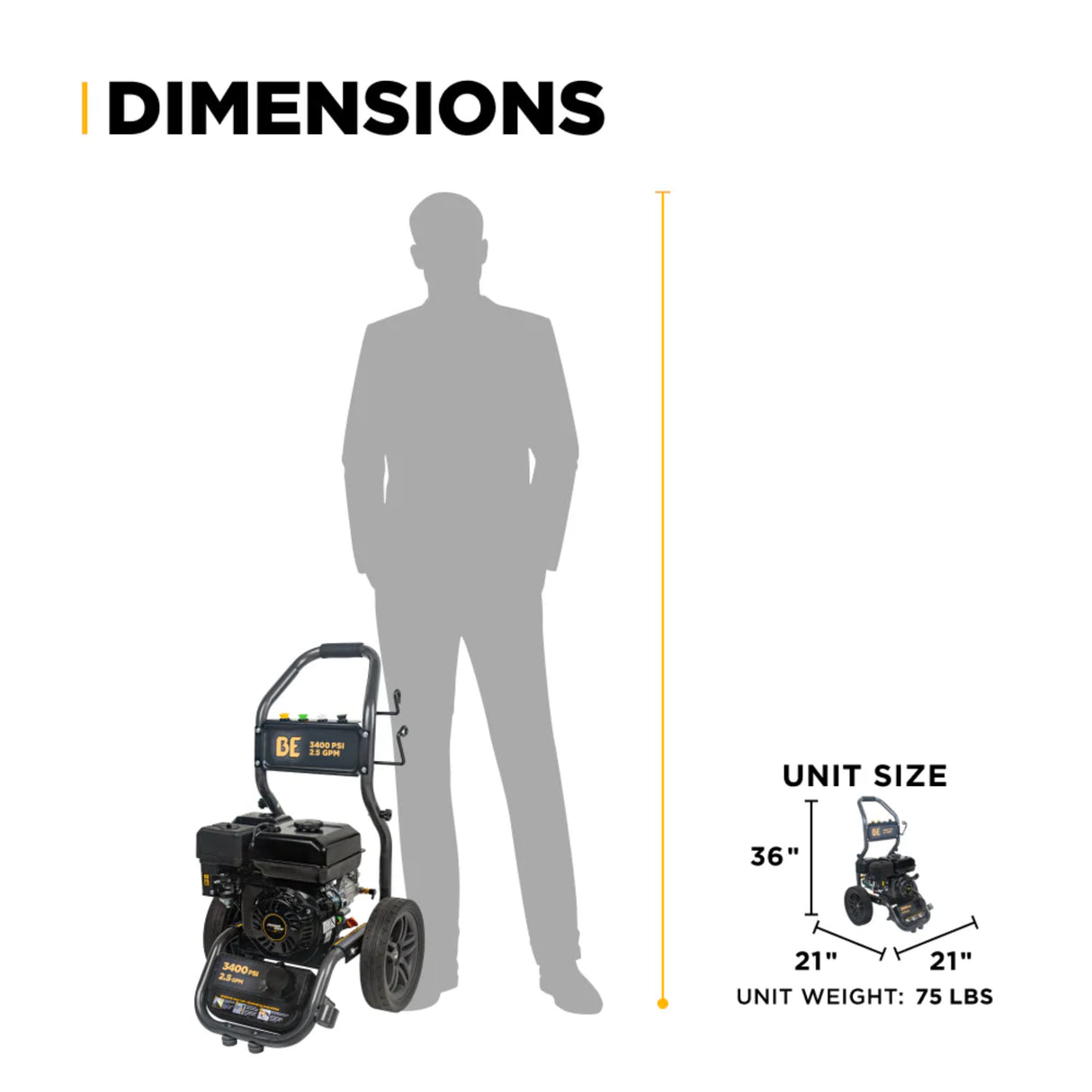 BE Power BE3475PX 3,400 PSI 2.5 GPM Powerease Gas Pressure Washer