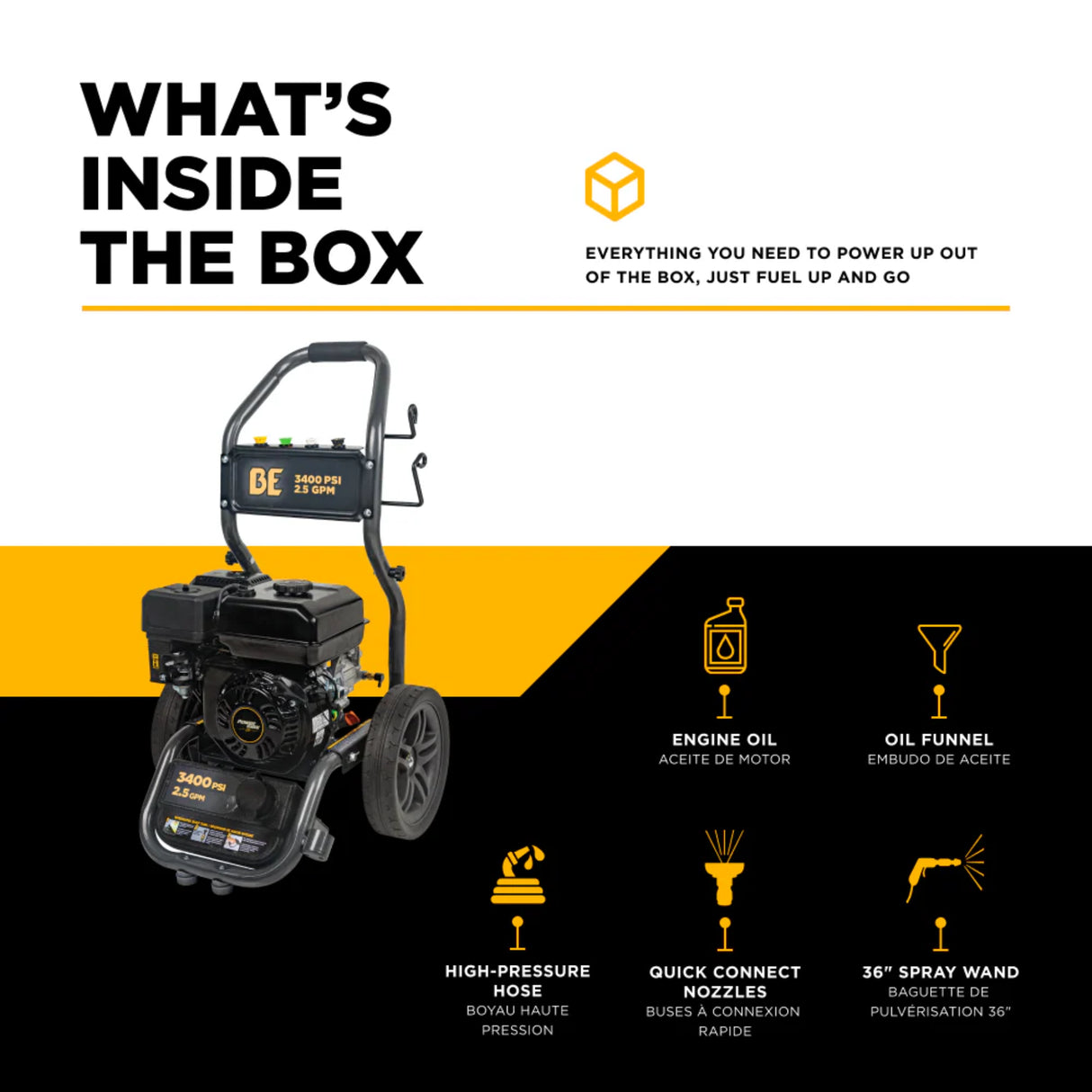 BE Power BE3475PX 3,400 PSI 2.5 GPM Powerease Gas Pressure Washer