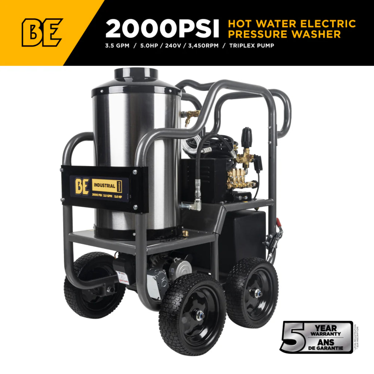 BE Power HW205EBA 2,000 PSI Hot Water Electric Pressure Washer