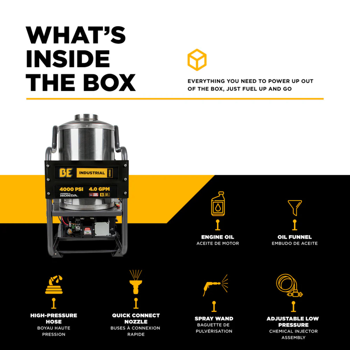 BE Power 4,000 PSI Belt-Drive Hot Water Pressure Washer with Honda GX390 Engine