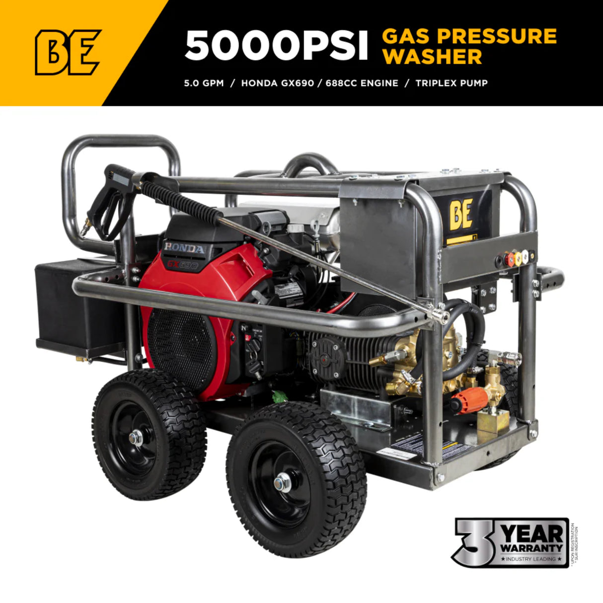 BE Power 5,000 PSI Cold Water Gas Pressure Washer with COMET Pump