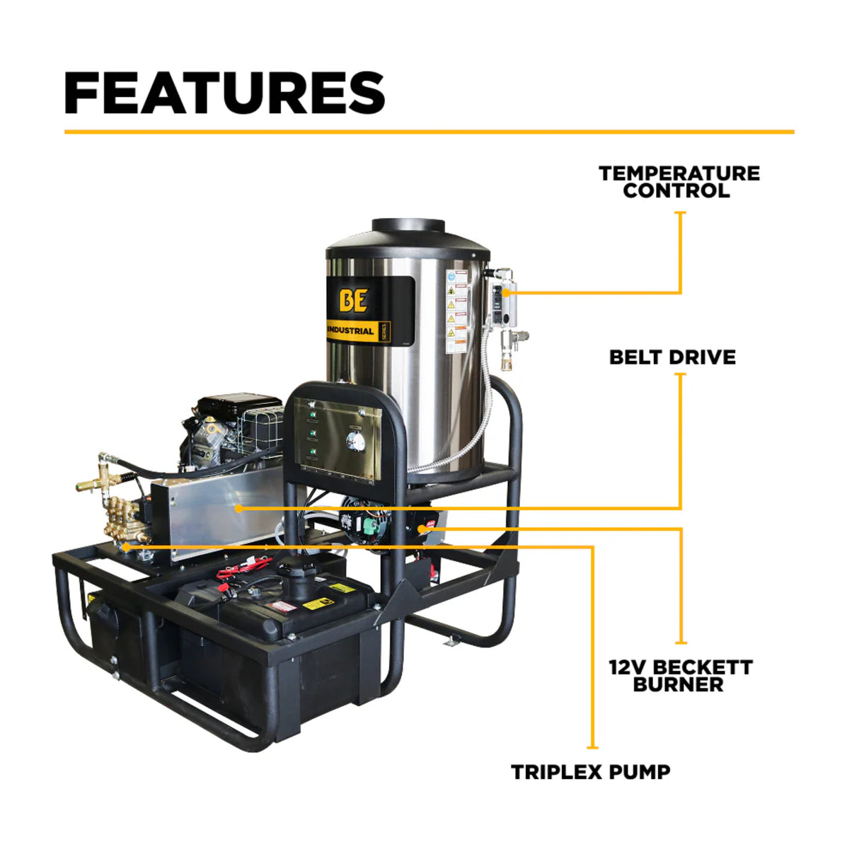 BE Power 3,500 PSI Industrial Truck-Mount Hot Water Pressure Washer with Honda GX690