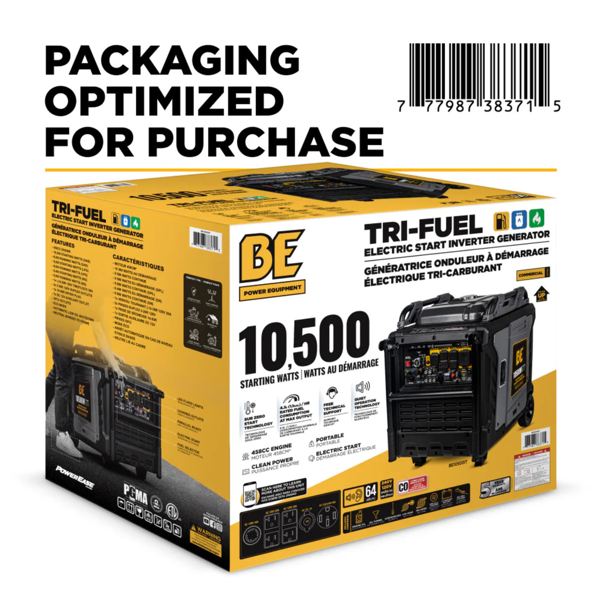 BE Power Equipment BE10500IT 10500W Tri-Fuel Digital Portable Inverter 458cc Generator