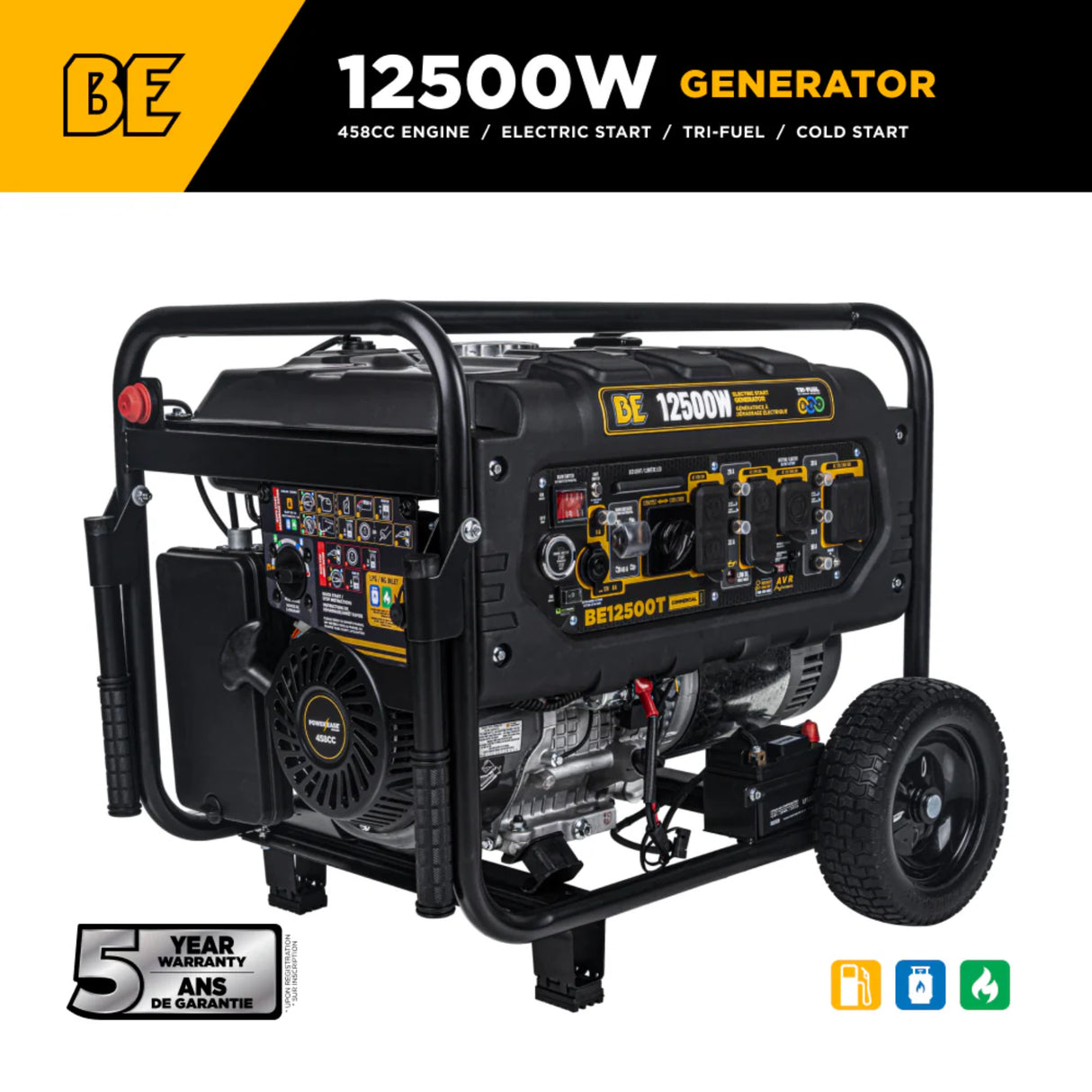 BE Power Equipment 12500W Portable Generator, Powerease 458cc Engine