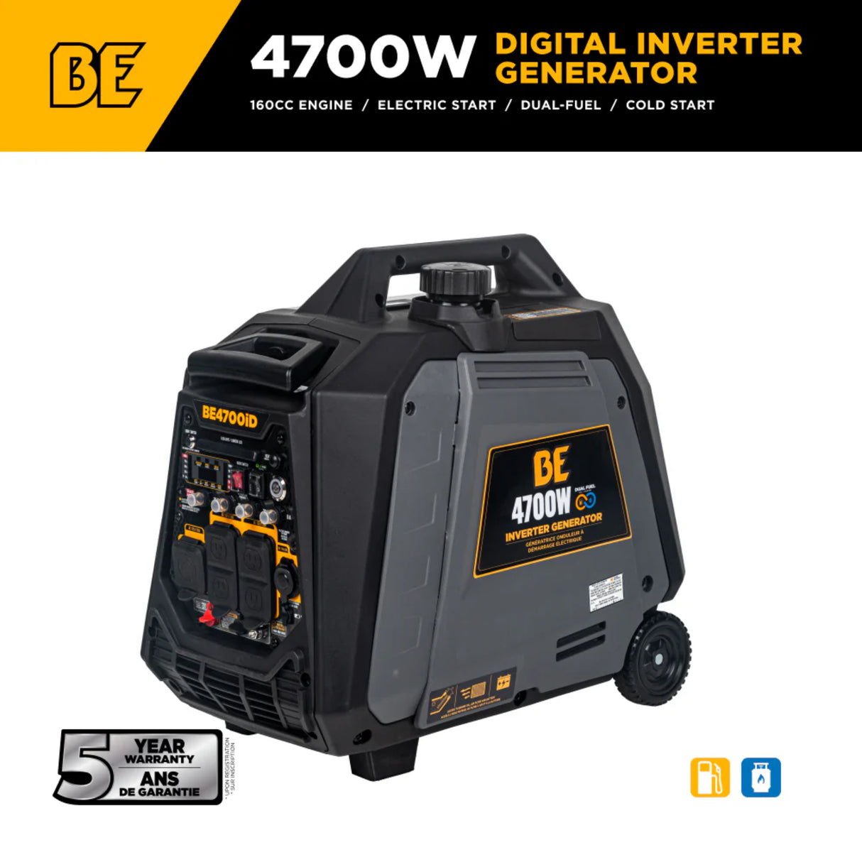 BE Power Equipment BE4700ID 4700W Dual-Fuel Digital Portable Inverter 160cc Generator