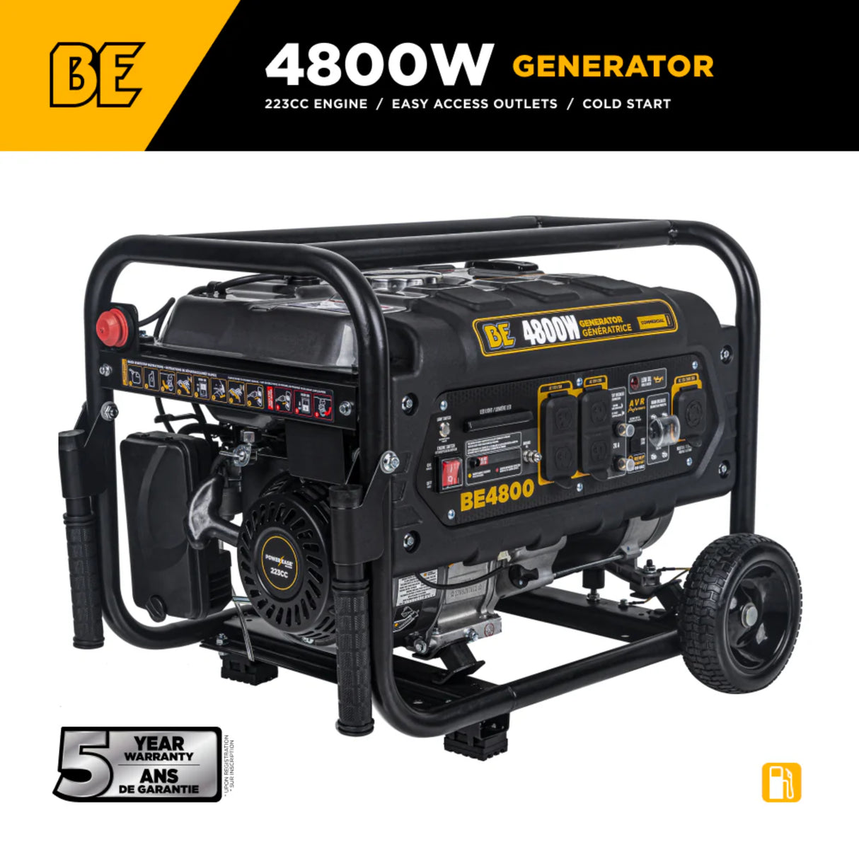 BE Power Equipment 4800W Portable Generator, Powerease 223cc Engine