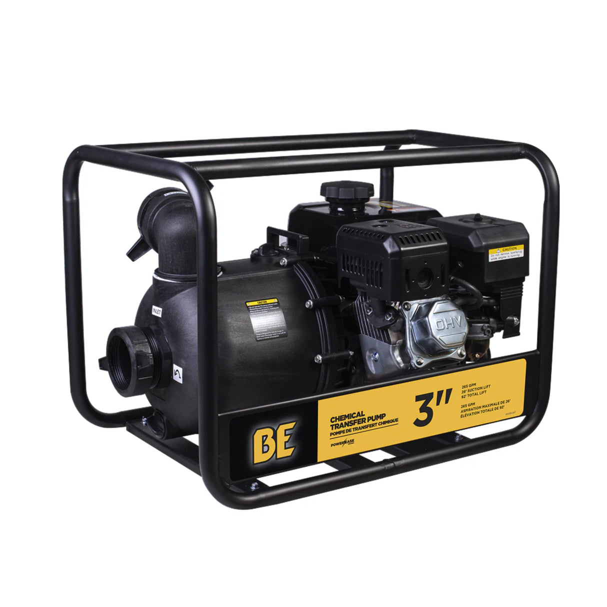 BE Power 3" Gas-Powered Chemical Transfer Pump with Powerease 225 Engine
