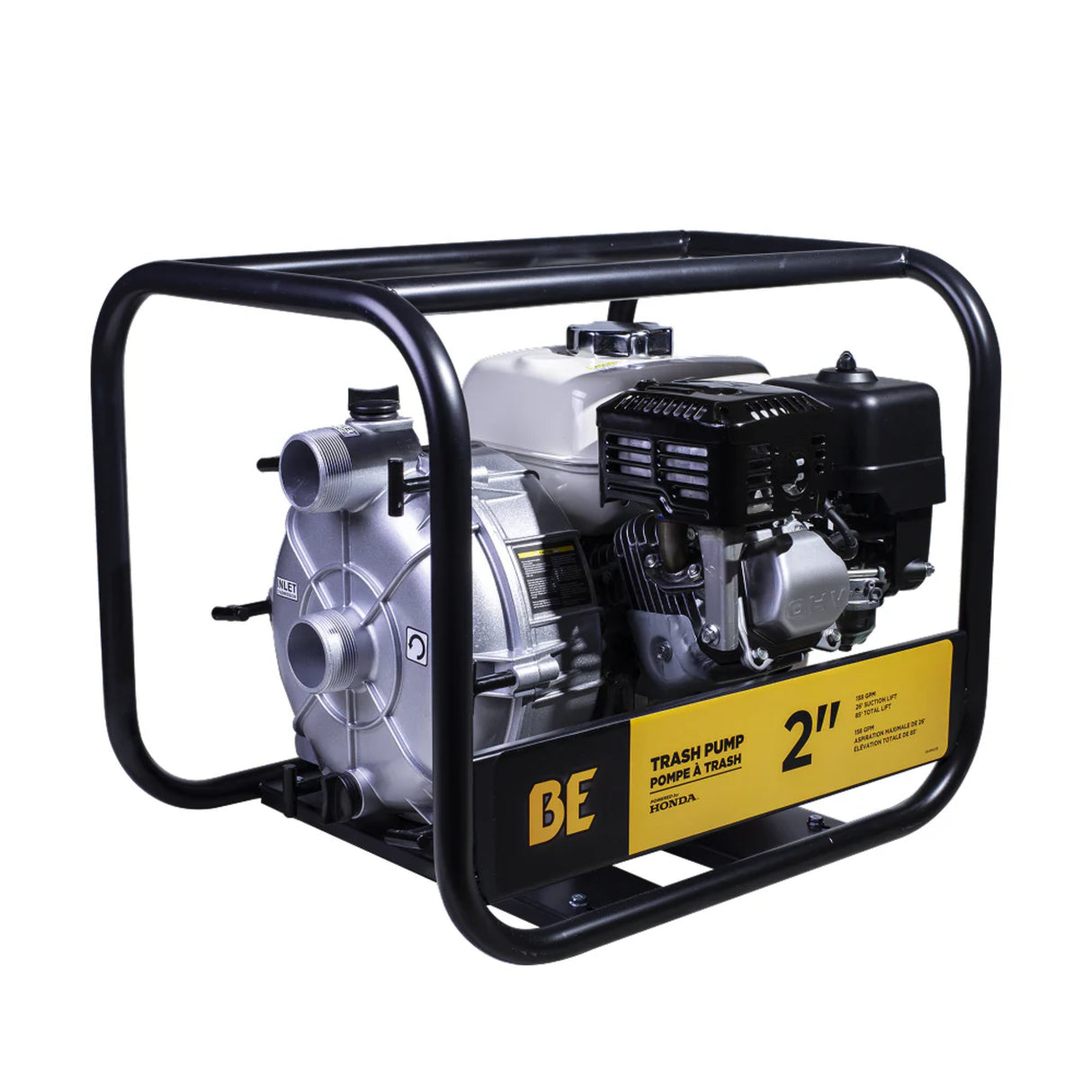 BE Power 2" Gas-Powered Semi-Trash Transfer Pump with Honda GX200 Engine