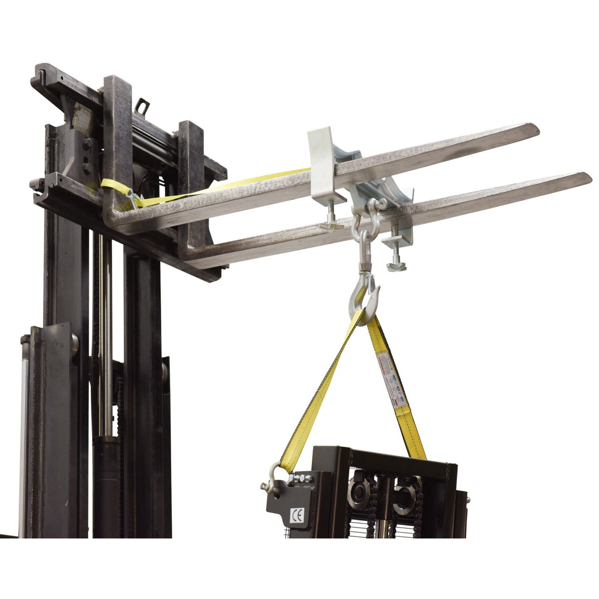 Vestil D-FORK / S-FORK Forklift Hoisting Hook — Fork-Mounted Crane Hook with Shackle & 48" Safety Restraint, 4,000–10,000 lb