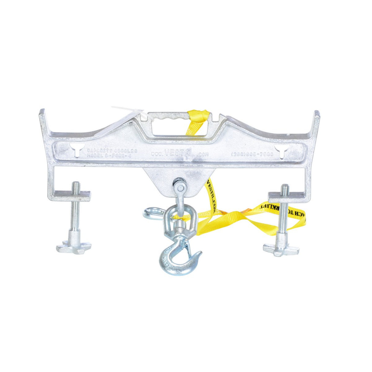 Vestil D-FORK / S-FORK Forklift Hoisting Hook — Fork-Mounted Crane Hook with Shackle & 48" Safety Restraint, 4,000–10,000 lb