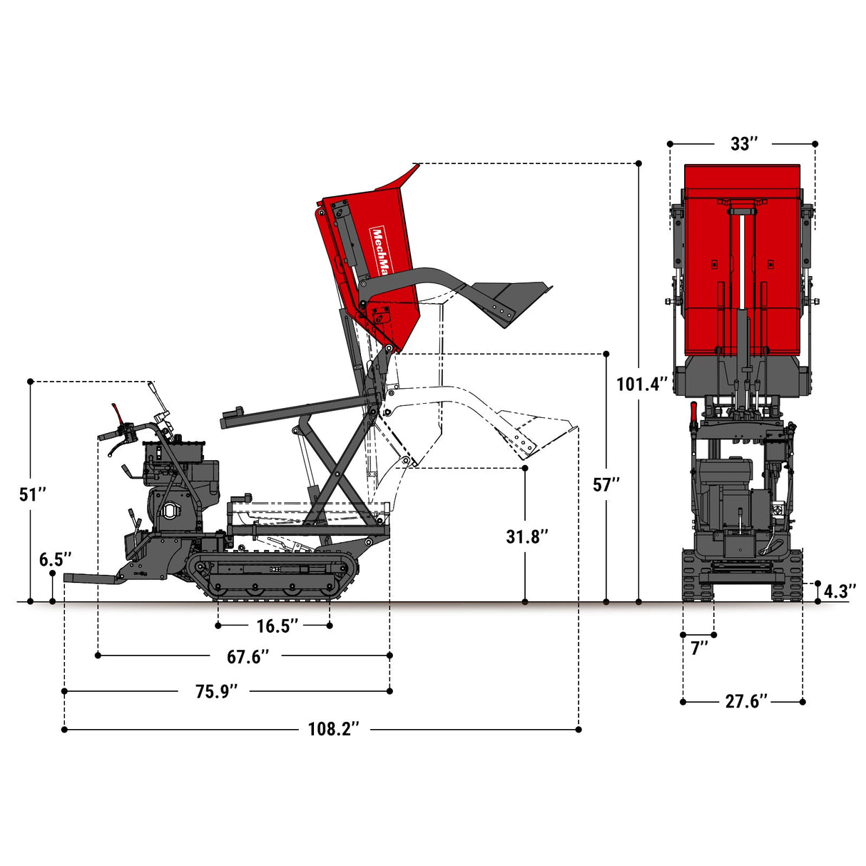 MechMaxx 1100lb 10HP 302cc Tracked Dumper, Tipping & Lifting, D50HTFL