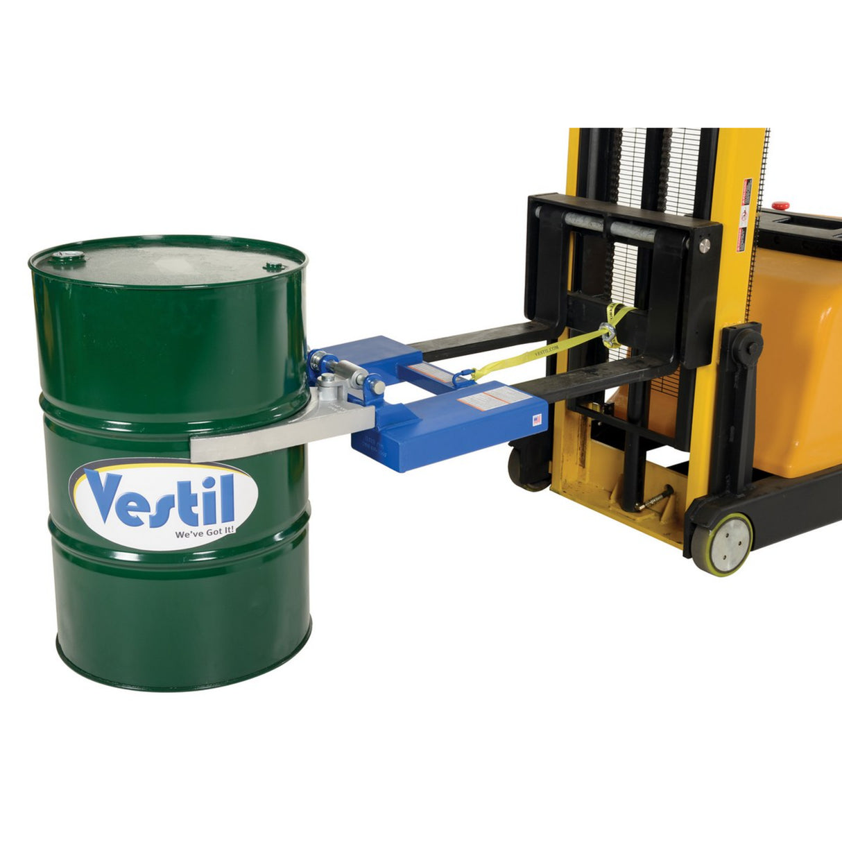 Vestil DGS & DGD Drum Grippers | Forklift Knuckle-Grip Drum Lifter, Single & Double Drum, Auto-Release, 800–2,000 lb