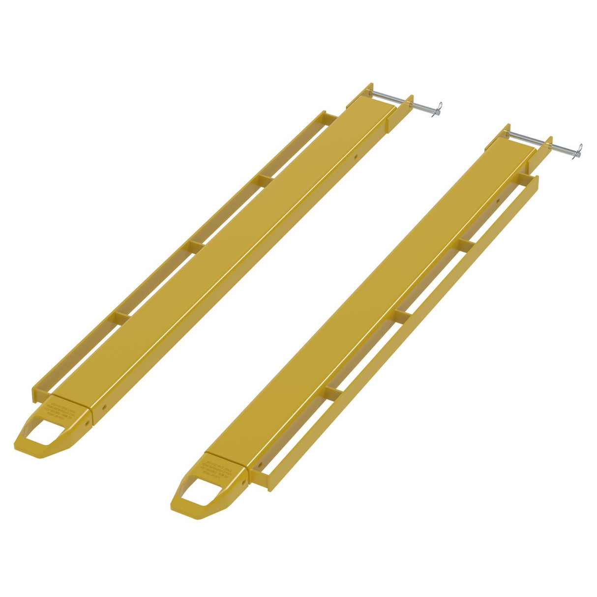 Vestil FE-P-LR Pin Style Fork Extensions with Tie-Down Load Rails | 4,000 lb Per Pair, Fits Class 2 & 3 Forks, 4"/5"/6" Width, 72"–96" Length