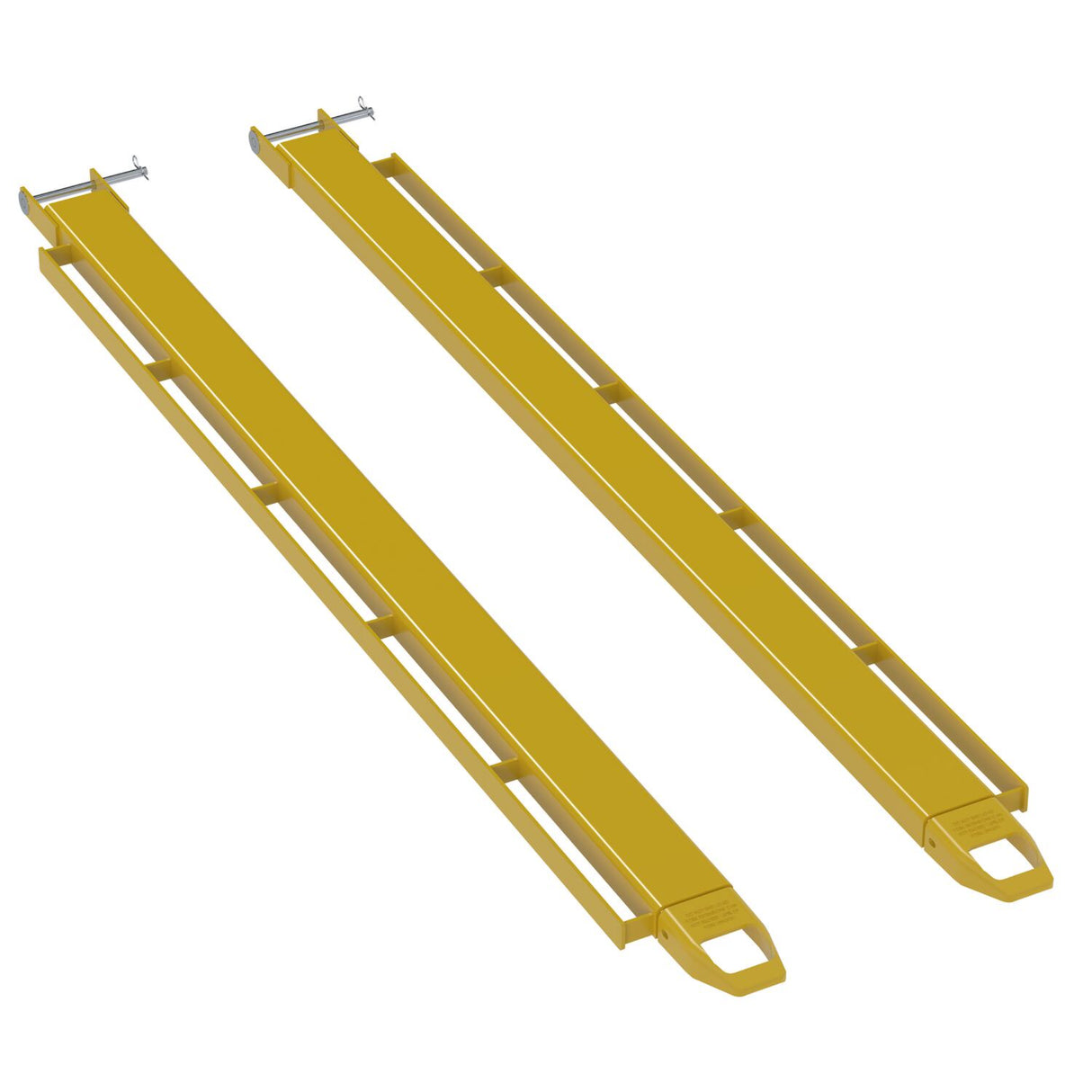 Vestil FE-P-LR Pin Style Fork Extensions with Tie-Down Load Rails | 4,000 lb Per Pair, Fits Class 2 & 3 Forks, 4"/5"/6" Width, 72"–96" Length
