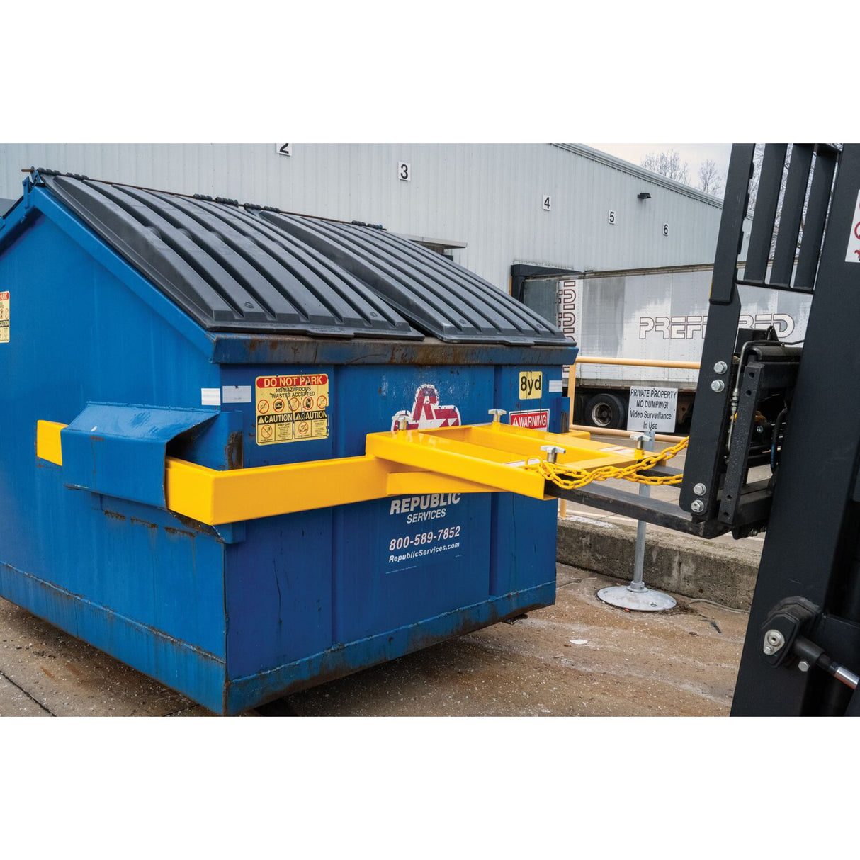 Vestil FLDM-2-72 Fork Mounted Front Load Dumpster Mover — Forklift Dumpster & Hopper Mover, 72" Fixed Forks, 2,000 lb Capacity