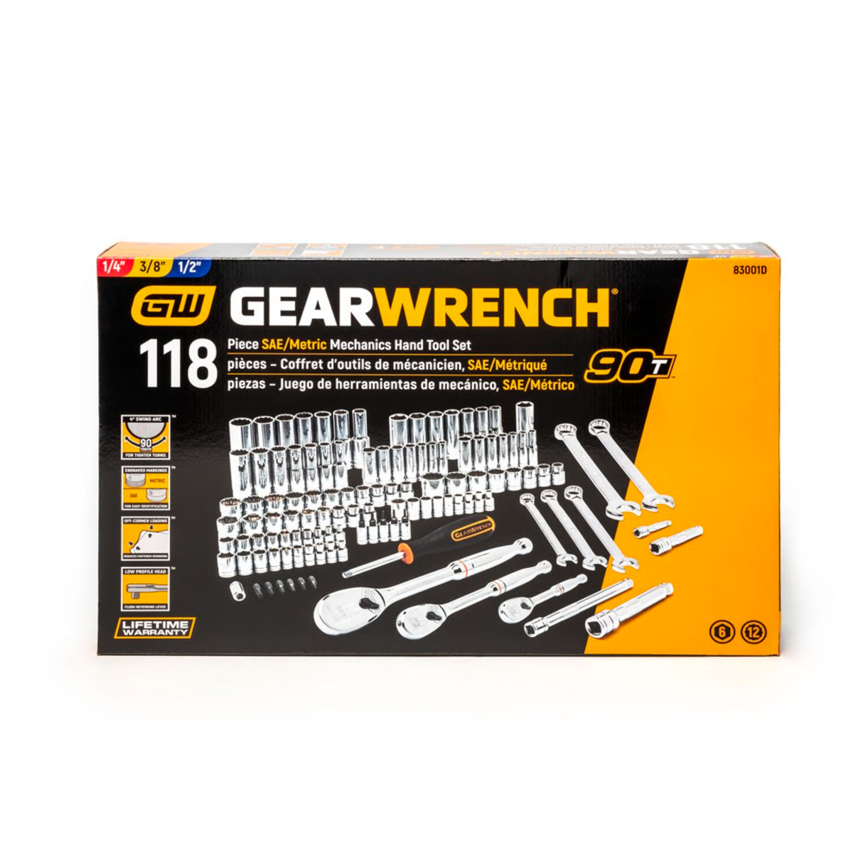 GearWrench 83001D 118-Pc Mechanics Tool Set — 1/4", 3/8", 1/2" Drive, 6 & 12 Point, SAE & Metric