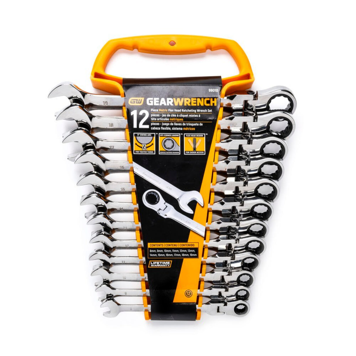 GearWrench 9901D 12-Pc 72-Tooth 12-Point Flex Head Ratcheting Wrench Set — Metric