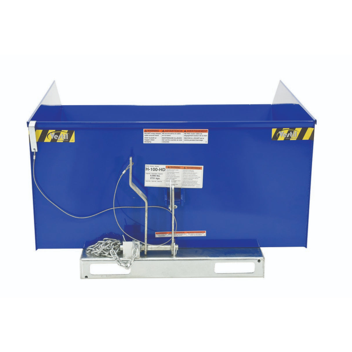 Vestil H Series Low-Profile 90° Self-Dumping Steel Hoppers | Dump From the Seat, Easy-Load Front Edge, 0.25–2 Cubic Yard, 2,000–6,000 lb