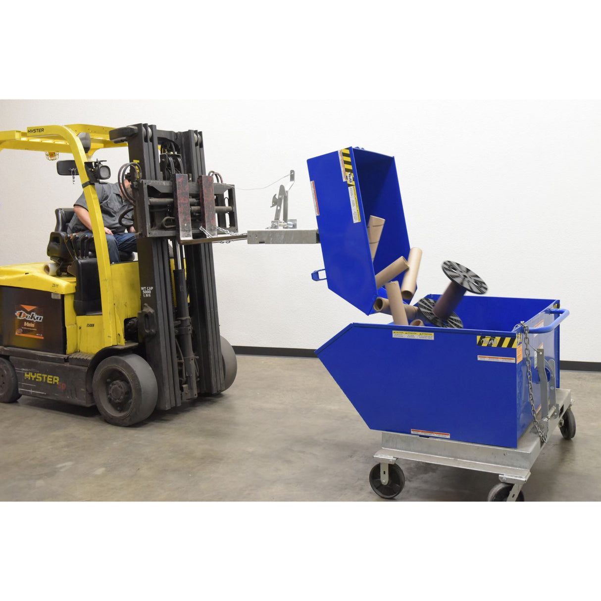 Vestil H Series Low-Profile 90° Self-Dumping Steel Hoppers | Dump From the Seat, Easy-Load Front Edge, 0.25–2 Cubic Yard, 2,000–6,000 lb